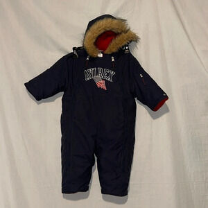 baby Avirex American flag embroidered fleece lined snow suit size 24 months